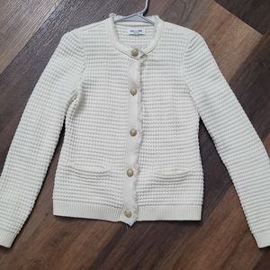 Express ivory waffle knit cardigan with jeweled buttons